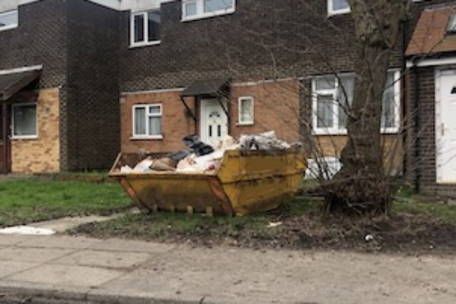 A nearly full skip in Farnborough for a commercial customer