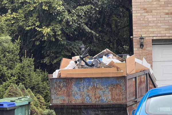 Skip ready for collection in Godalming, UK